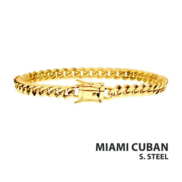 INOX 6mm 18K Gold Plated Miami Cuban Chain Bracelet, W.P. Shelton Jewelers