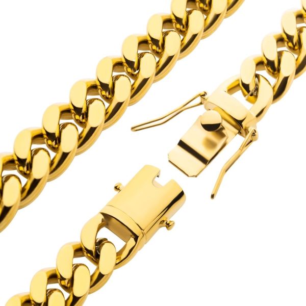 10mm 18K Gold Plated Miami Cuban Chain Bracelet Image 3 Lewis Jewelers, Inc. Ansonia, CT
