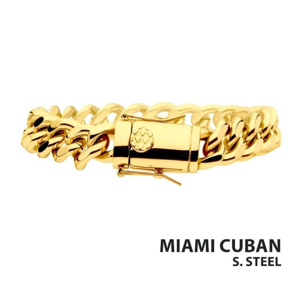 Men's Wide Cuban Link Bracelet in 18K Gold-Plated Sterling Silver - Gold Over Silver