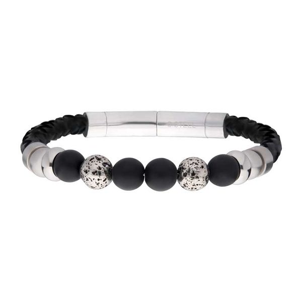 Black Braided Leather with Onyx Stone Bead Hybrid Bracelet Glatz Jewelry Aliquippa, PA