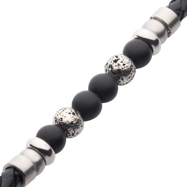 Black Braided Leather with Onyx Stone Bead Hybrid Bracelet Image 3 Carroll / Ochs Jewelers Monroe, MI