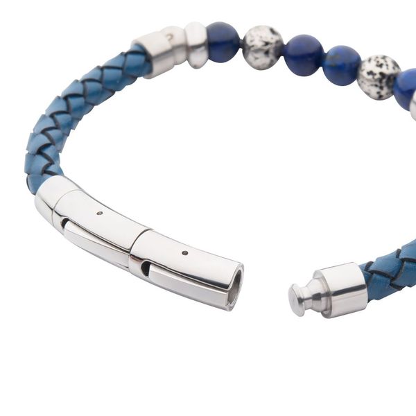 Blue Braided Leather with Lapis Lazuli Stone Bead Hybrid Bracelet Image 4 Mueller Jewelers Chisago City, MN