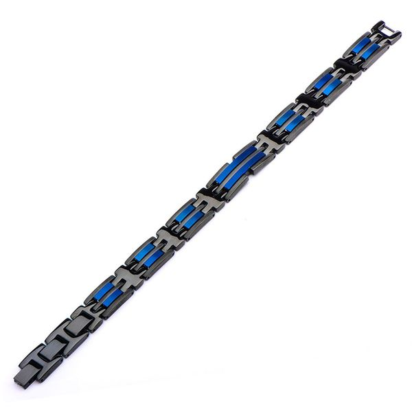 Black Blue Line Bracelet Link Mens INOX