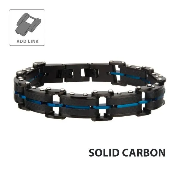 Black Blue Line Bracelet Link Mens INOX