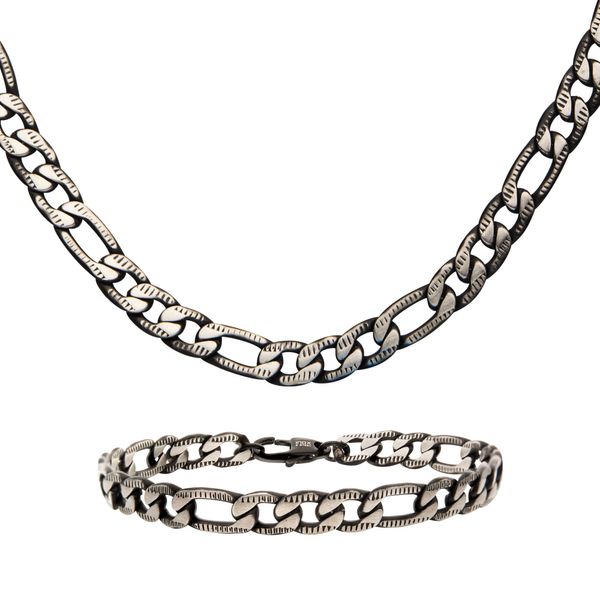 Stainless Steel Black IP Diamond Cut Figaro Chain Bracelets Lewis Jewelers, Inc. Ansonia, CT