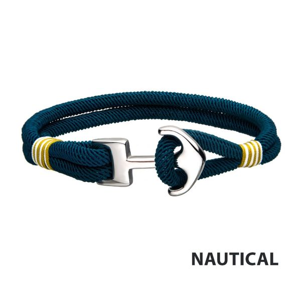 Men's Blue Wrap Paracord Rope with Steel Anchor Clasp Bracelet