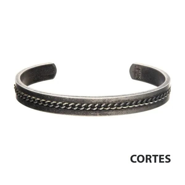 Black Blue Line Bracelet Link Mens INOX