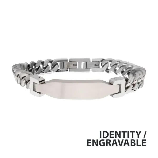 Matte Finish Stainless Steel Engravable ID Curb Chain Bracelet