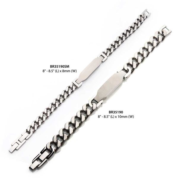 Matte Finish Stainless Steel Engravable ID Curb Chain Bracelet Image 2 Selman's Jewelers-Gemologist McComb, MS