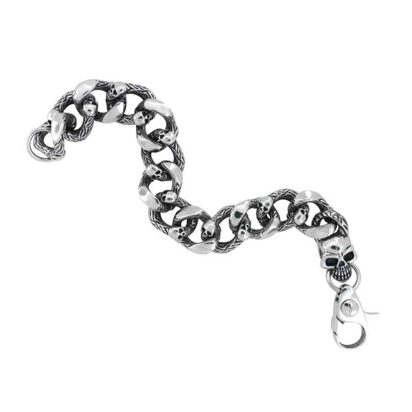 Heavy Duty Curb Chain Bracelet with Casted Skulls Image 2 Valentine's Fine Jewelry Dallas, PA