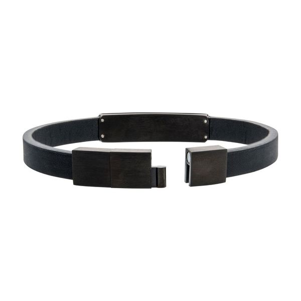 Black Leather with Black IP Streamline ID Bracelet Image 3 Carroll / Ochs Jewelers Monroe, MI