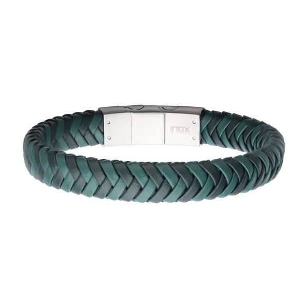 Two Tone Green Braided Genuine Leather Bracelet BR41755G Cellini