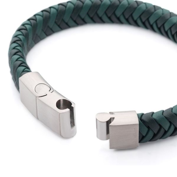 Two Tone Green Braided Genuine Leather Bracelet Image 2 Enchanted Jewelry Plainfield, CT