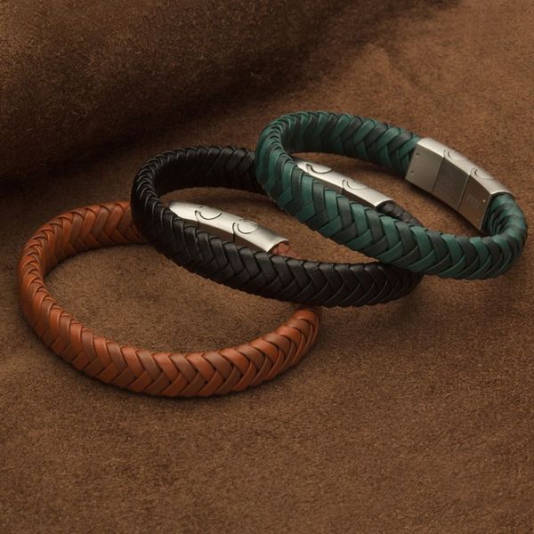 Two Tone Green Braided Genuine Leather Bracelet BR41755G Cellini