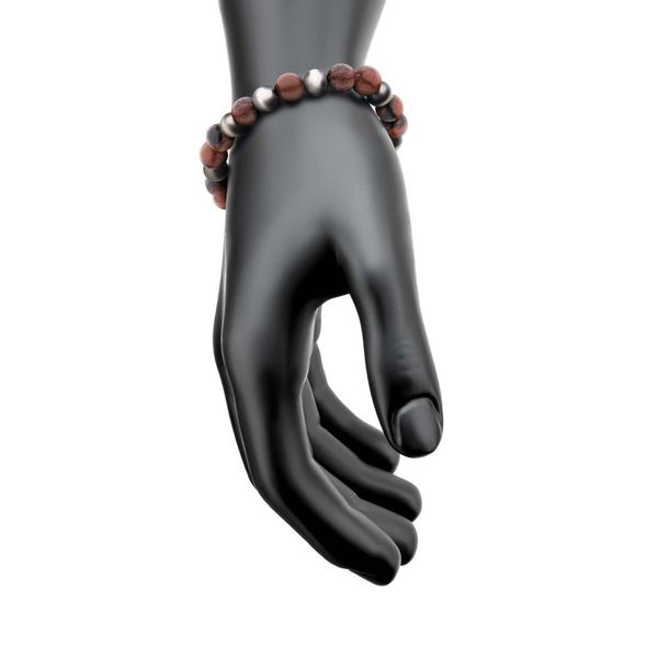 Gun Metal IP Buddha Curb Chain with Genuine Mahogany Obsidian Stone Beads Image 3 Daniel Jewelers Brewster, NY