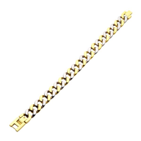 18Kt Gold IP Stainless Steel 12.5mm Curb Chain Two-tone Bracelet Image 2 Lewis Jewelers, Inc. Ansonia, CT