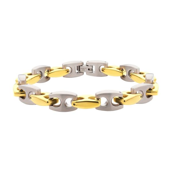 18Kt Gold IP Stainless Steel Anchor Link Chain Two-tone Bracelet Lewis Jewelers, Inc. Ansonia, CT