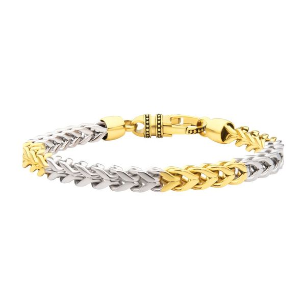 5.75mm 18Kt Gold IP Steel Franco Chain Two-tone Bracelet with Ornate Clasp Crews Jewelry Grandview, MO
