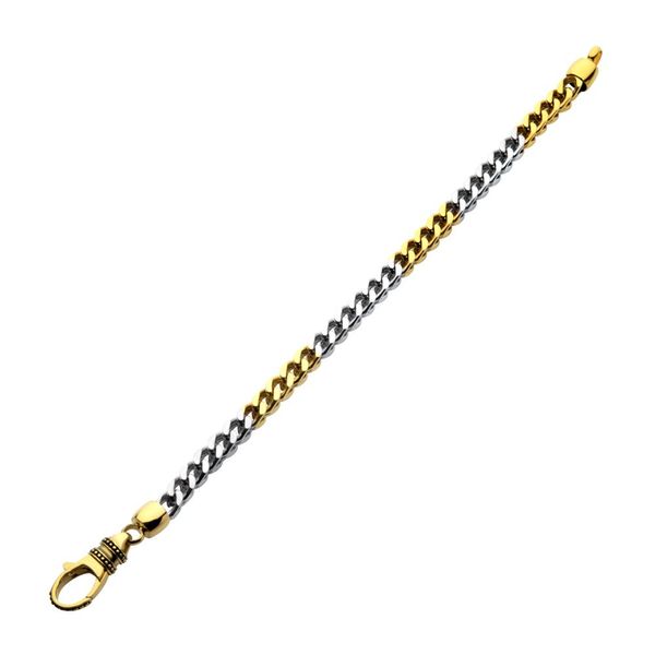 5.75mm 18Kt Gold IP Steel Franco Chain Two-tone Bracelet with Ornate Clasp Image 2 Spath Jewelers Bartow, FL