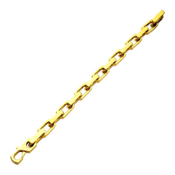 10mm High Polished Finish 18K Gold IP Heavy Flat Square Link Bracelet Image 2 Ritzi Jewelers Brookville, IN