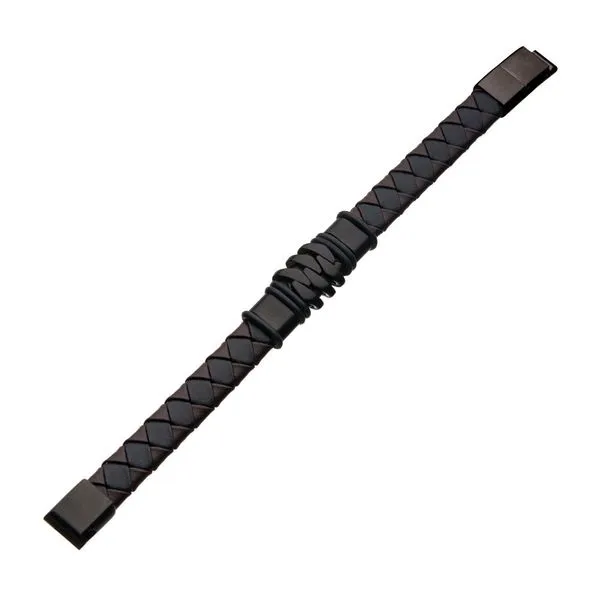 Steel & Black IP Brown Leather Bohemian Bracelet