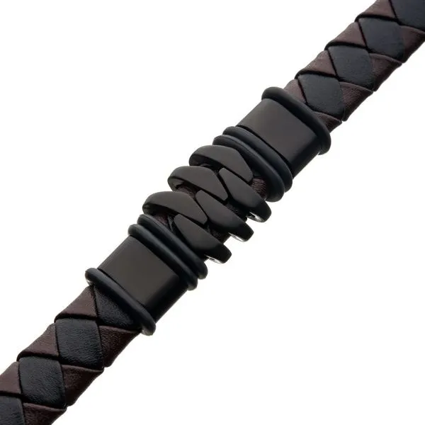 Steel & Black IP Brown Leather Bohemian Bracelet