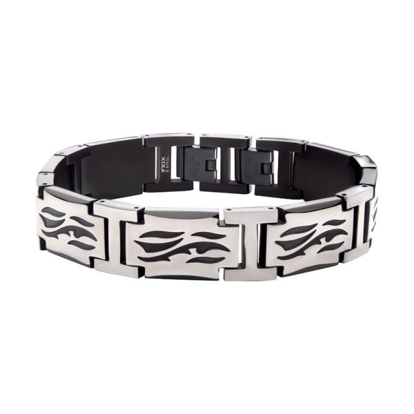 Black IP Steel with Tribal Cut Out Design H-Link Bracelet Peran & Scannell Jewelers Houston, TX