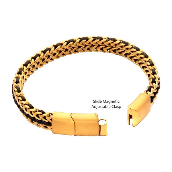 Metro Jewelry Men's Foxtail Chain Bracelet - Stainless Steel With Black/Gold Plating, 9 Inch, 6mm Wide
