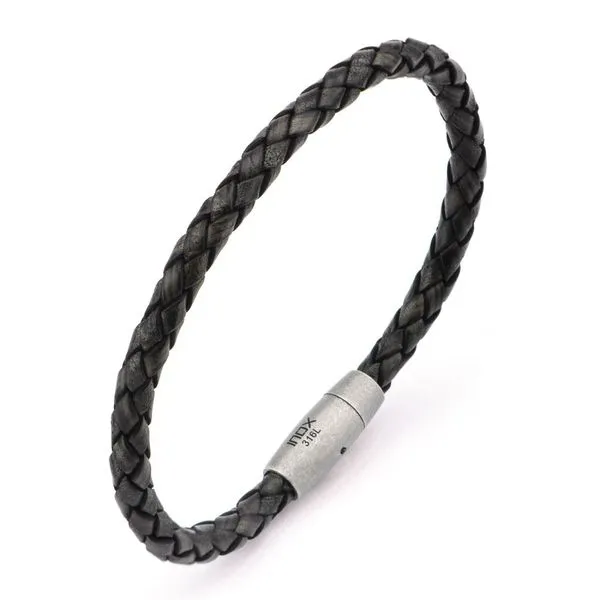 Double Round Black Braided Italian Antique Leather Bracelet