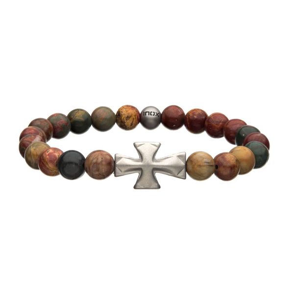 8mm Piccaso Jasper Stone with Cross Silicone Bracelet Banks Jewelers Burnsville, NC