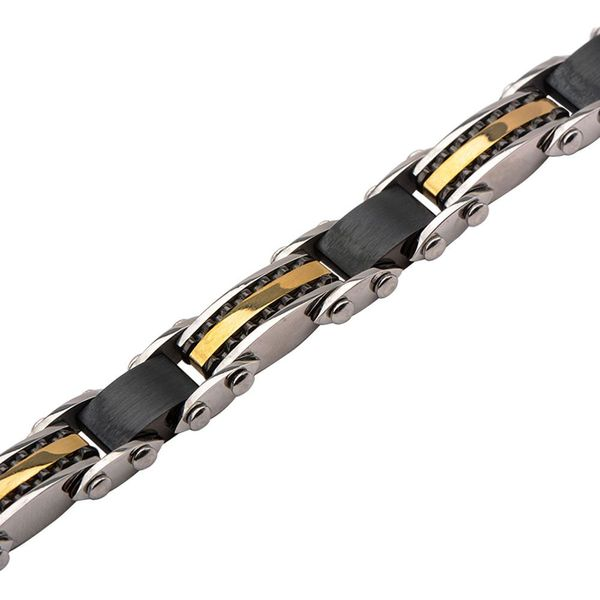 INOX Jewelry Double Sided Black IP with Gold IP & Steel Mesh