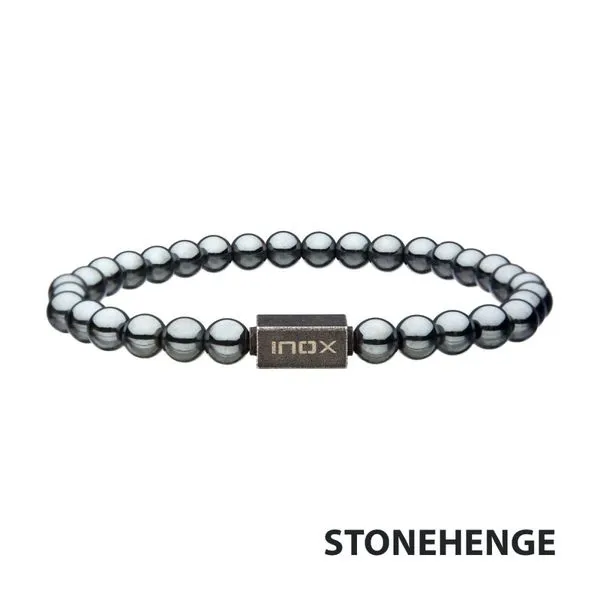 Hematite Gemstone Stretch Bead Bracelet with Steel Clasp