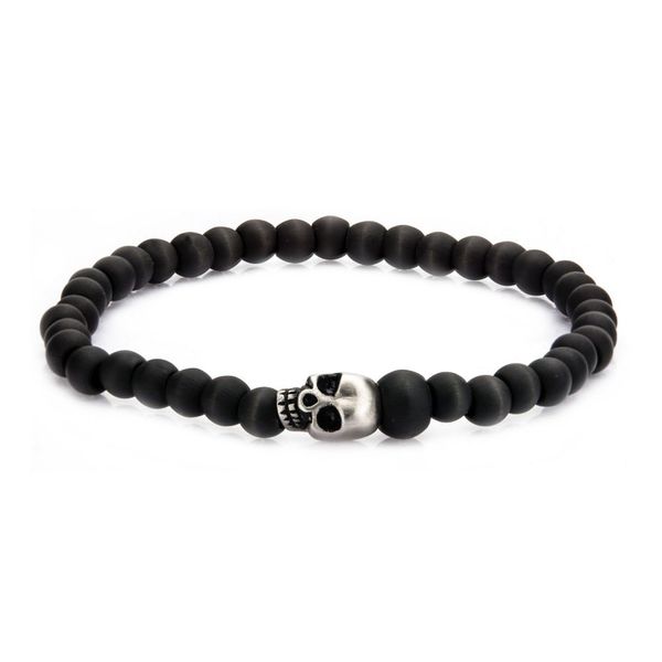Stainless Steel Skull and Carbon Graphite Beads Bracelet Branham's Jewelry East Tawas, MI