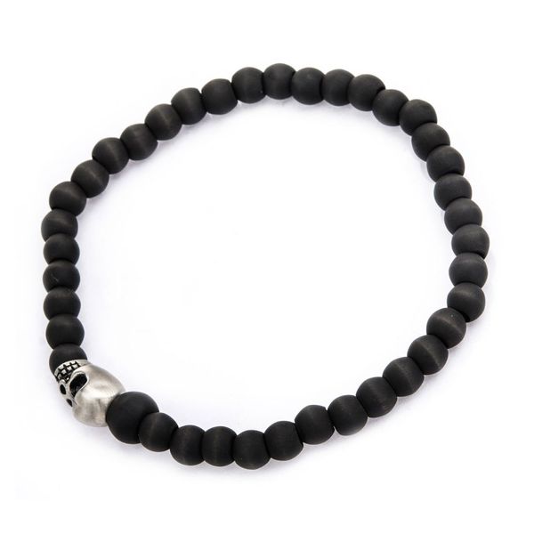 Stainless Steel Skull and Carbon Graphite Beads Bracelet Image 2 Daniel Jewelers Brewster, NY