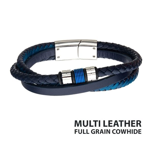 Blue IP Beads with Blue Full Grain Cowhide Leather Layered B