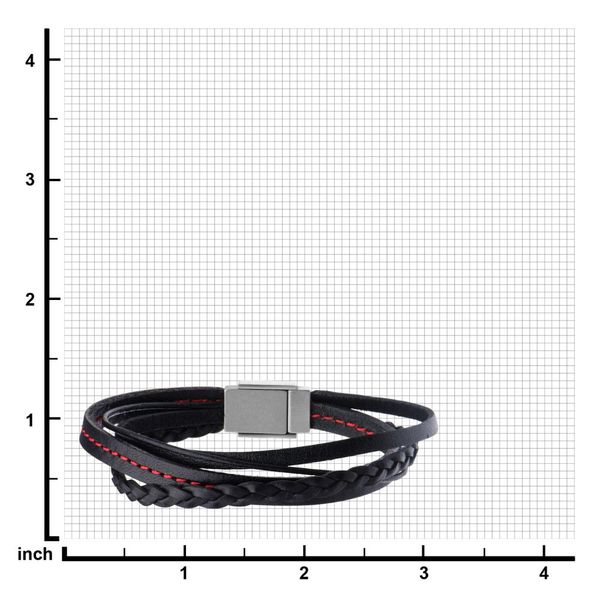Black Leather in Red Tread and Braided Layered Bracelet Image 4 Spath Jewelers Bartow, FL