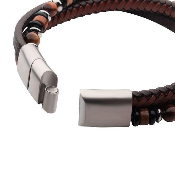 Brown Leather with Black Onyx,Tiger's Eye & Piccaso Jasper Stone Bead Multi-Strand Bracelet Image 3 Lewis Jewelers, Inc. Ansonia, CT
