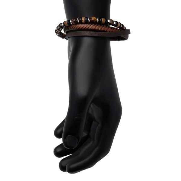 Brown Leather with Black Onyx,Tiger's Eye & Piccaso Jasper Stone Bead Multi-Strand Bracelet Image 4 Glatz Jewelry Aliquippa, PA
