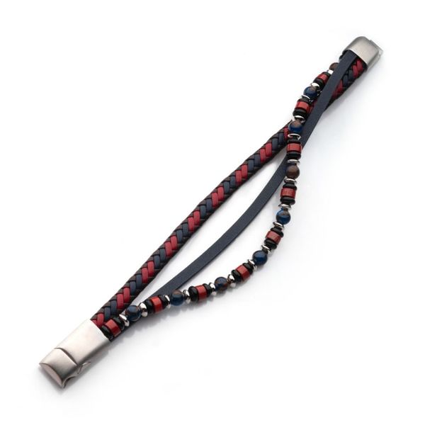 Multicolor Leather with Black Onyx, Blue Golden & Red Agate Stone Bead Multi-Strand Bracelet Image 2 Morin Jewelers Southbridge, MA