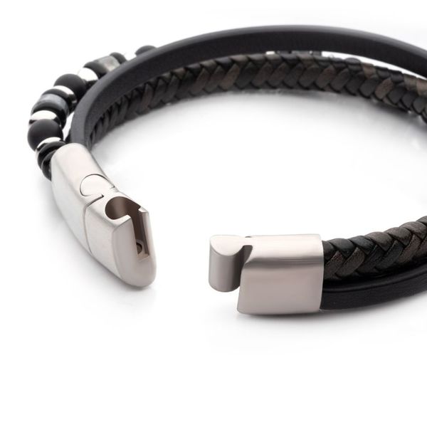 Black & Grey Leather with Black Onyx & White Howlite Stone Bead Multi-Strand Bracelet Image 3 Thomas A. Davis Jewelers Holland, MI