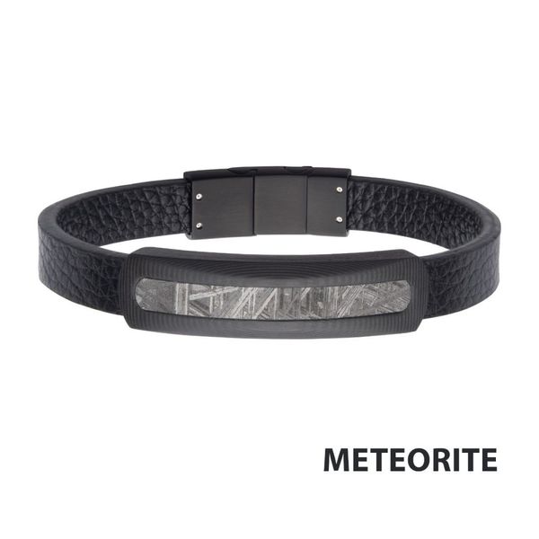 Carbon Fiber Meteorite Inlay Black Leather Bracelet Leitzel's Jewelry Myerstown, PA