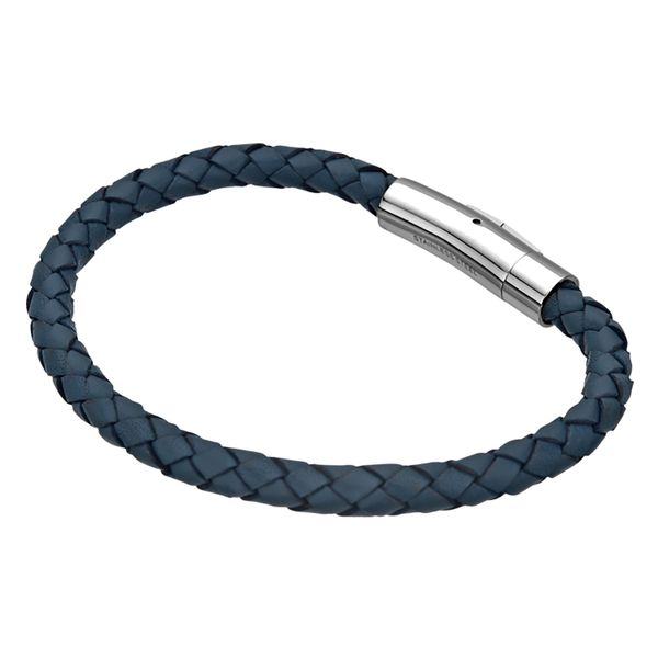 INOX Single Blue Braided Full Grain Cowhide Leather Bracelet