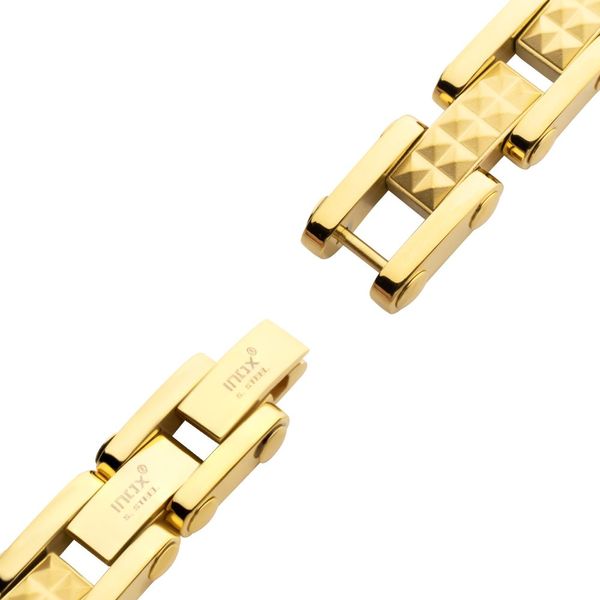 18Kt Gold IP Steel with Matte Finish Pyramid Stud Pattern & High Polished Finish Link Bracelet  Image 3 Spath Jewelers Bartow, FL