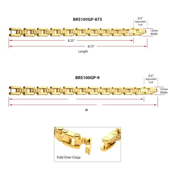18Kt Gold IP Steel with Matte Finish Pyramid Stud Pattern & High Polished Finish Link Bracelet  Image 4 Mueller Jewelers Chisago City, MN