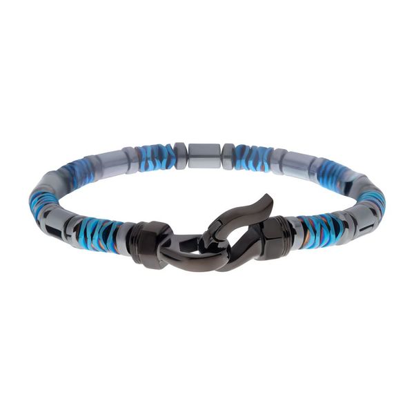 Black & Blue Hematite Beads Bracelet with Hinged Steel Hook Clasp Spath Jewelers Bartow, FL