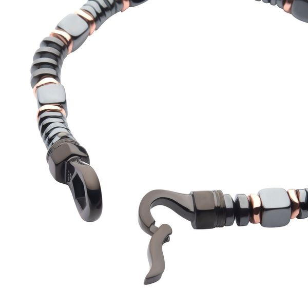 Black & Rose Gold Hematite Beads Bracelet with Hinged Steel, Miner's Den  Jewelers