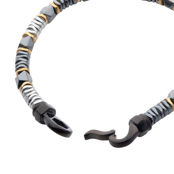 Black & Gold Hematite Beads Bracelet with Hinged Steel Hook
