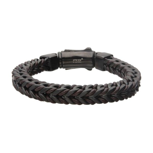 Brown Leather Binding Steel Matte Black Chain Bracelet Lewis Jewelers, Inc. Ansonia, CT