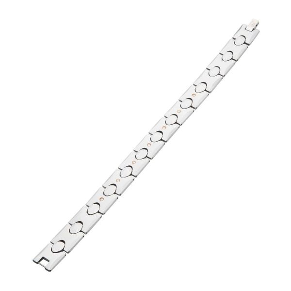 Tungsten Carbide H-Link Bracelet with CZ Stations Image 2 Lewis Jewelers, Inc. Ansonia, CT