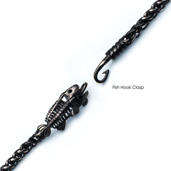 Gun Metal Plated Wheat Chain with Fishbone on Hook Clasp Bracelet Image 3 Ritzi Jewelers Brookville, IN